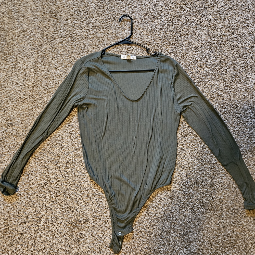 Eye Candy Green Fitted Ribbed Long Sleeve Bodysuit
